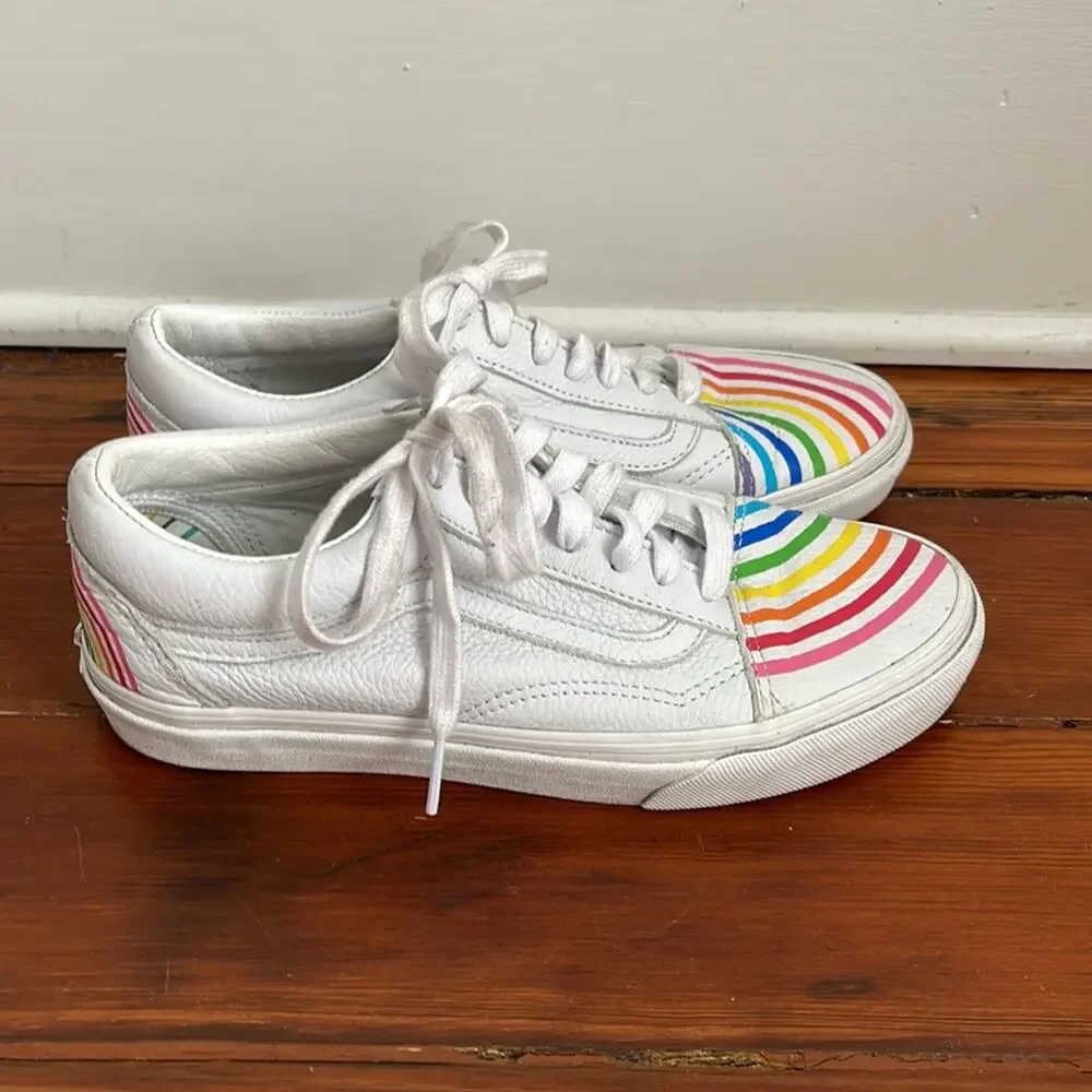 Vans x Flour Shop rainbow leather low top sneakers sz 7